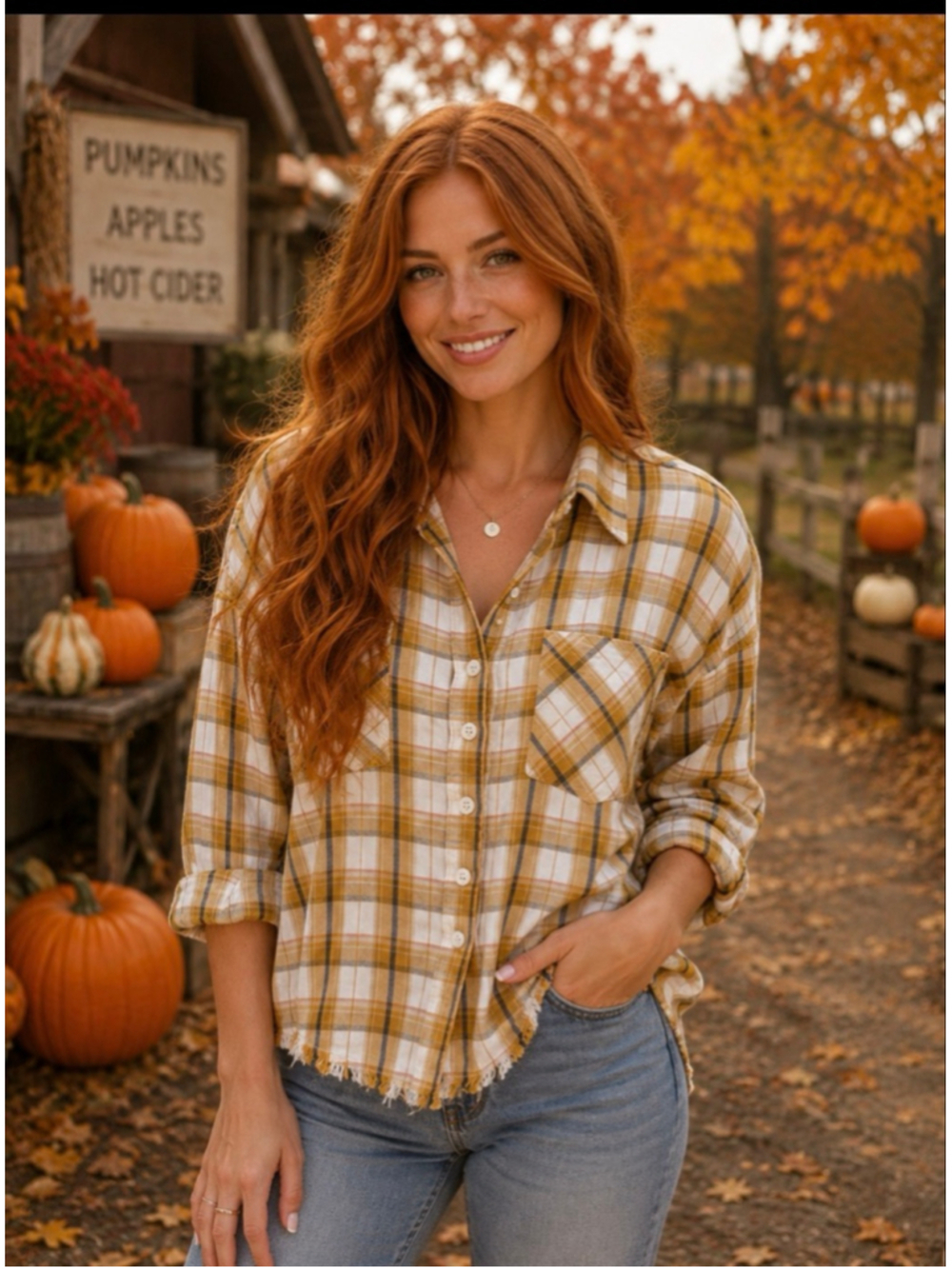 Women's Umgee Plaid Button Down Shirt M Yellow White